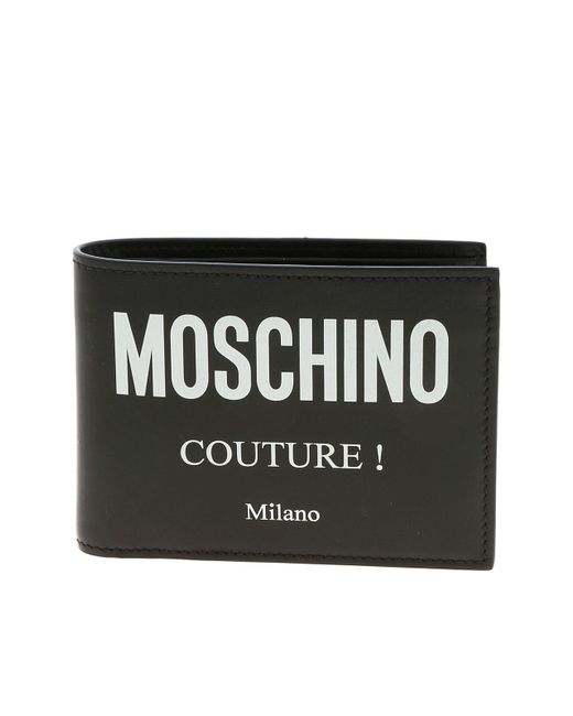 Moschino Black Logo Print Leather Wallet for men