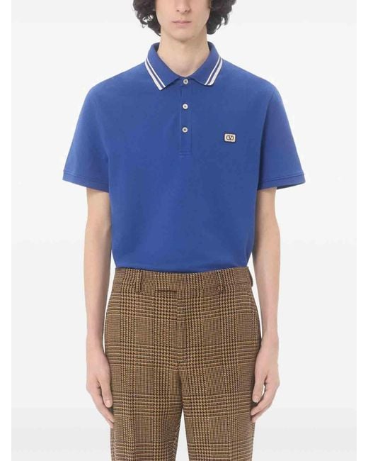 Valentino Garavani Blue Vlogo Signature Piquet Cotton Polo Shirt for men