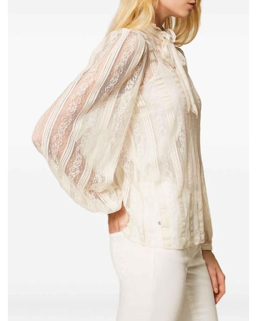 Twinset Natural Ivory Lace Blouse With Lavallire Collar