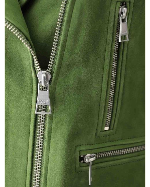 Karl Lagerfeld Green Suede Leather Biker Jacket