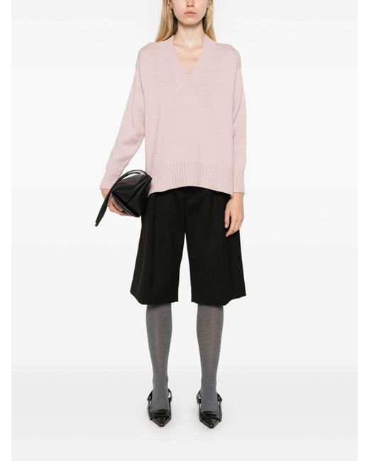 Drumohr Pink Long Sleeve Oversize V-Neck Sweater