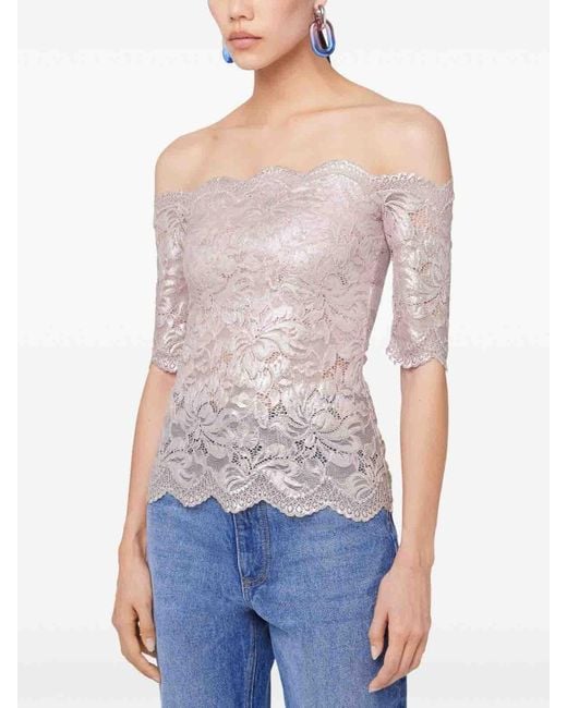 Rabanne Pink Lace Top With Lurex Detailing