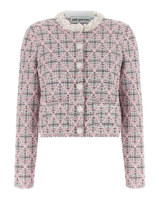 Self-Portrait Multicolor Floral Collar Cardigan