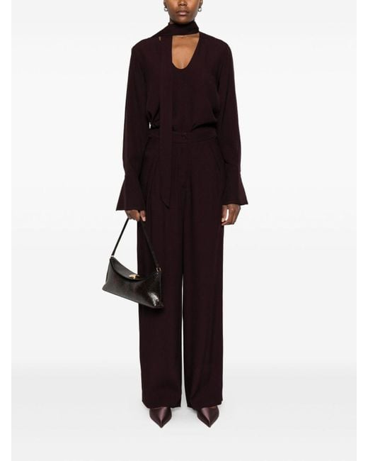 Raquel Diniz Black Bordeaux-Enhanced Blouse With Versatile Nektie Detail