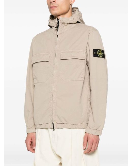 Stone Island Natural Reinforced Hooded Jacket With Dual Pockets for men