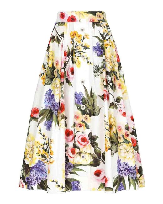 Dolce & Gabbana White Floral Print Skirt