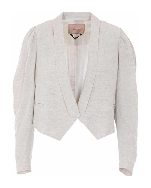 Twinset White Inen Lurex Jacket