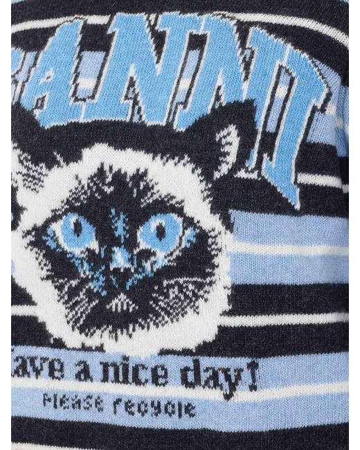 Ganni Blue Graphic Wool Sweater