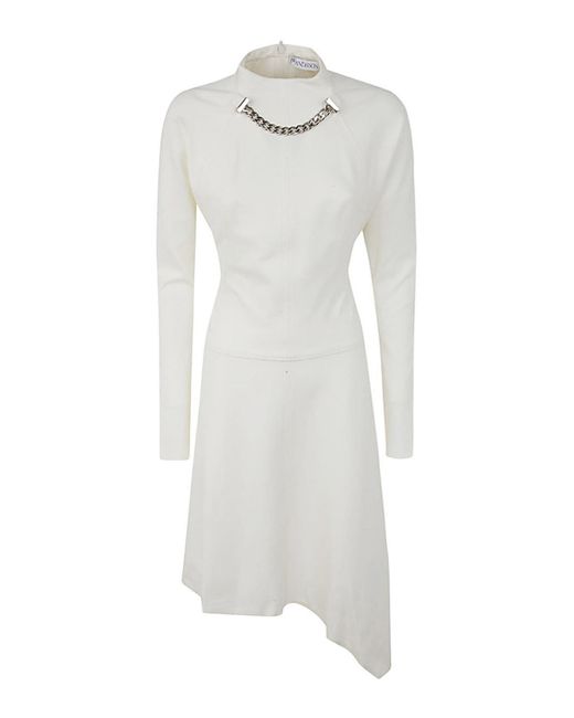 J.W. Anderson White Neck Chain Long Sleeve Dress