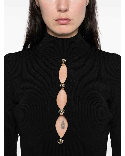 Self-Portrait Black Ribbed Knit Long-Sleeve Top