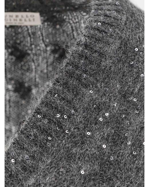 Brunello Cucinelli Gray Wool Blend Sweater With All-Over Sequins