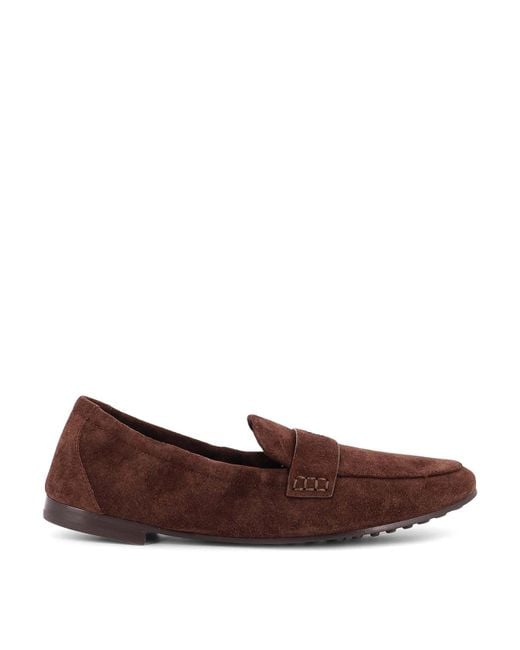 Tory Burch Brown Suede Moccasin With Metal Logo Detail