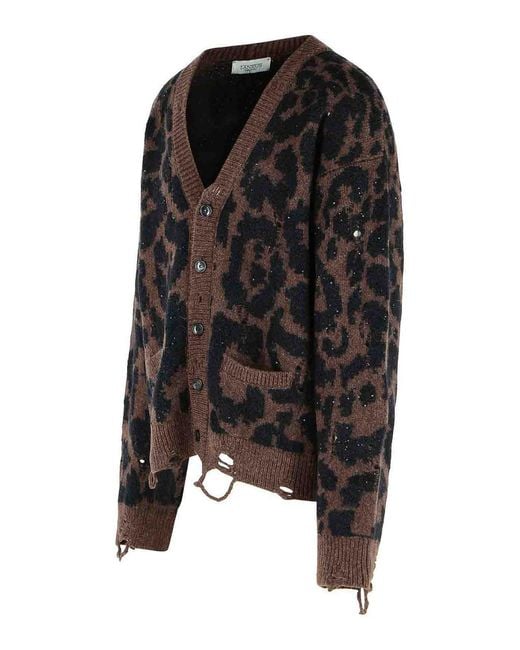 Laneus Black Leopard Jacquard Cardigan for men