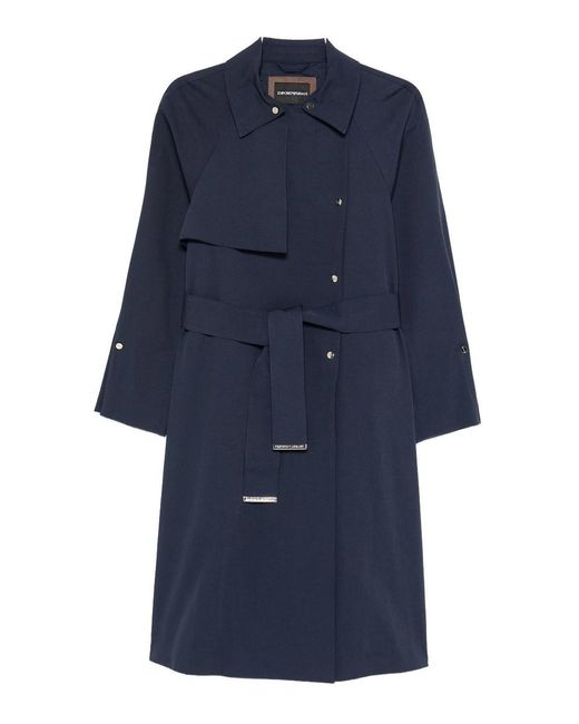 Emporio Armani Blue Cotton Blend Trench Coat