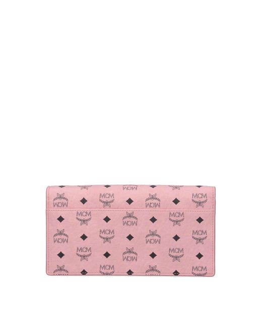 MCM Pink Large Wallet With Logo Shoulder Strap