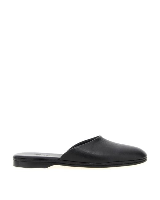 Brioni Black Leather Almond-Toe Mules