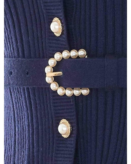 Self-Portrait Blue Ribbed Knit Cardigan