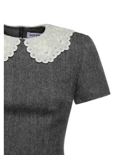 Self-Portrait Gray Wool Knit Mini Dress