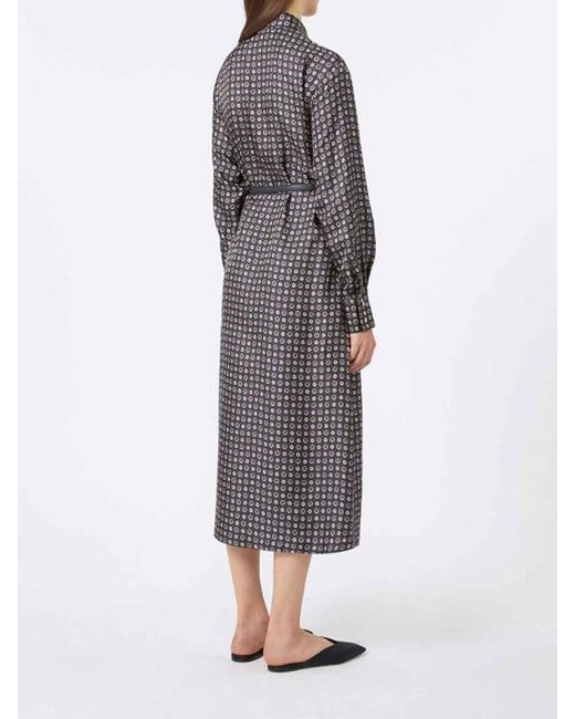 Max Mara Gray Printed Silk Shirt Dress