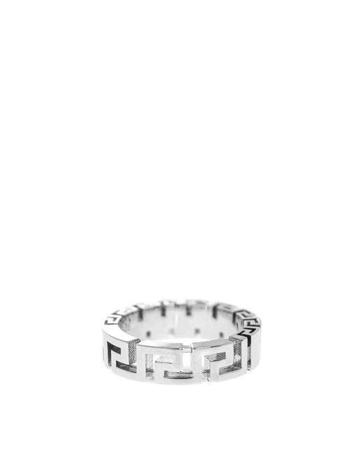 Versace White Tone Greca Motif Ring for men