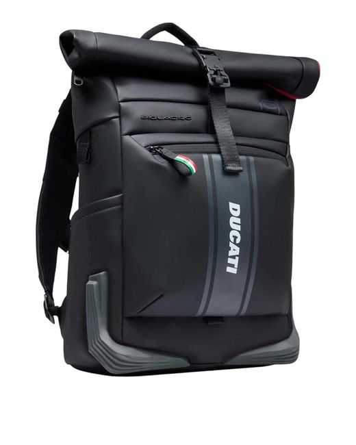 Piquadro Black Roll-Top Backpack for men