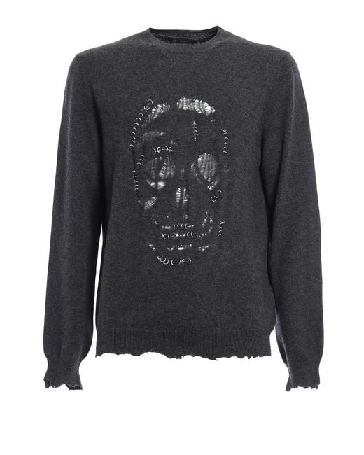 McQueen Black Skull Punk Piercing Sweater for men