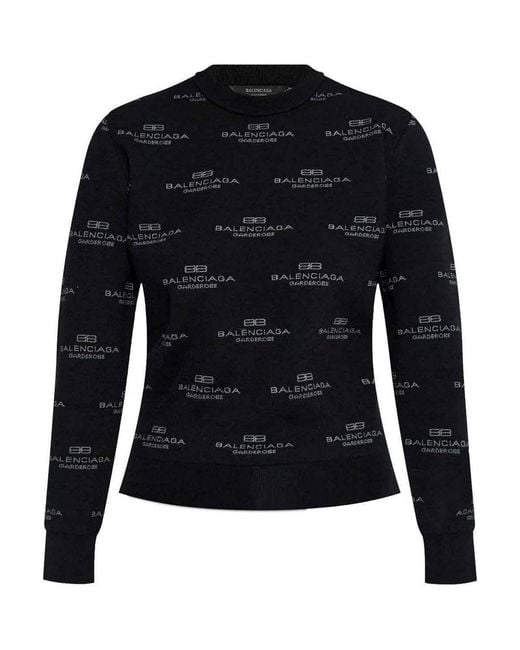 Balenciaga Blue All-Over Logo-Print Jumper