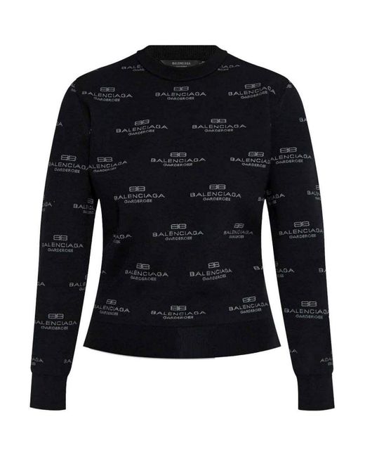 Balenciaga Blue All-Over Logo-Print Jumper