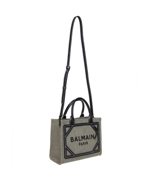 Balmain Gray Borsa B-army Shopper In Canvas Con Logo