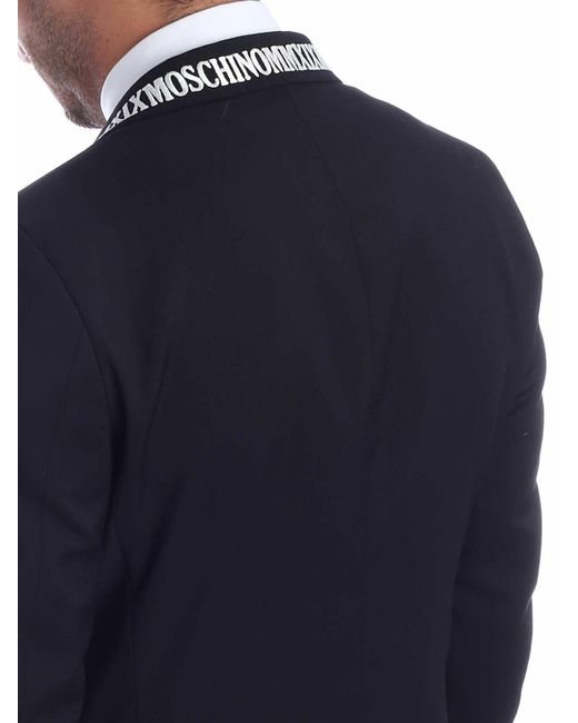 Moschino Blue Jacket With Logo On The Lapels for men