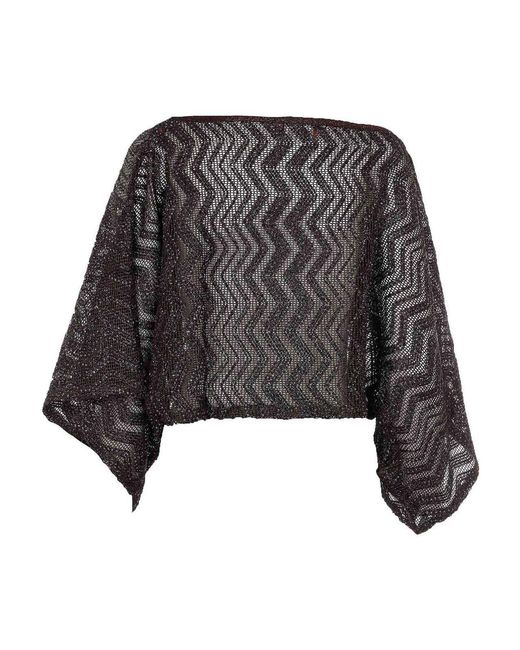 Missoni Black Zigzag Mesh Sequins Wide Sleeves Top