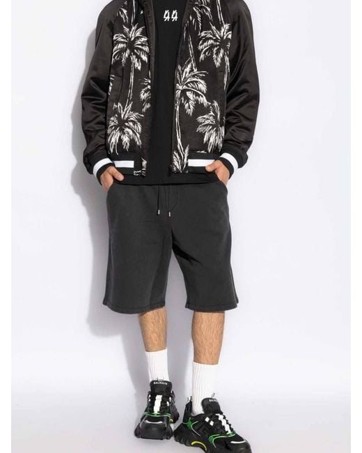 Balmain Black Logo Embroided Track Shorts for men