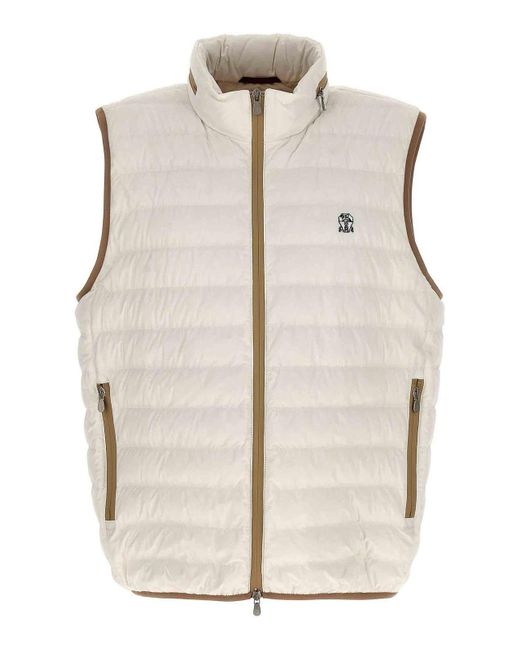 Brunello Cucinelli Natural Padded Vest With Logo Embroidery for men