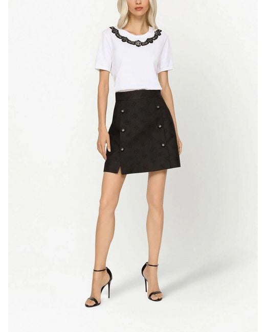 Dolce & Gabbana White Jersey T-Shirt With Dg Logo And Lace Inserts