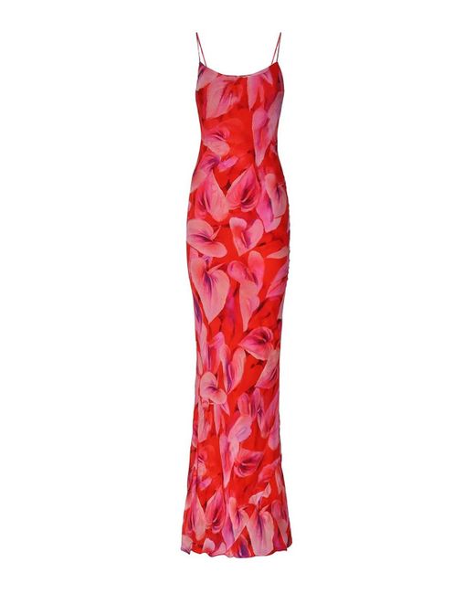 ANDAMANE Red Isabelle Printed Georgette Long Dress