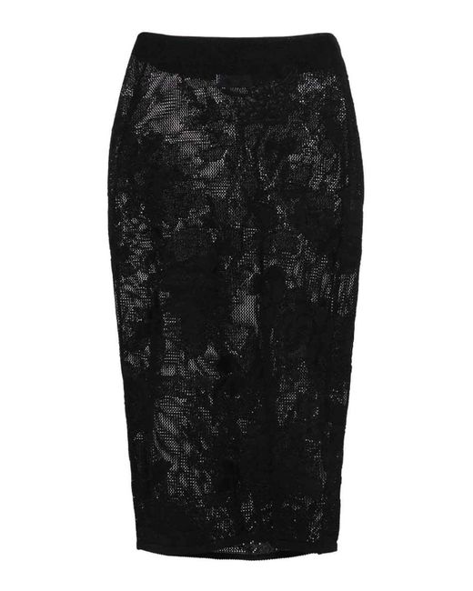 Blumarine Black Embroidered Pencil Midi Skirt