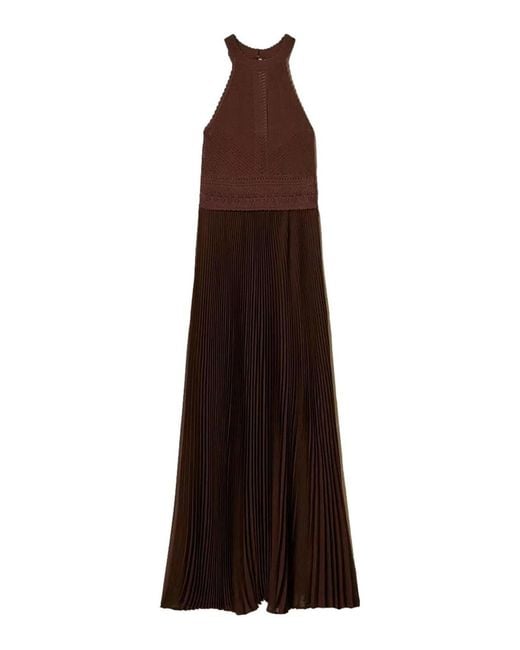Twinset Purple Long Dress Bi-Material Knit And Georgette
