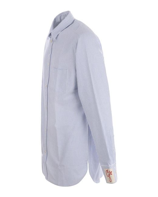 Golden Goose Deluxe Brand Blue Logo Patch Striped Cotton Shirt With Pocket for men