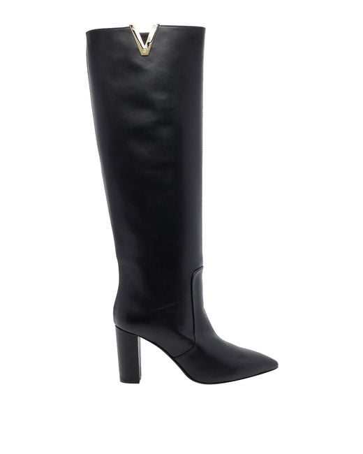 Via Roma 15 Black V Leather Pump Boots