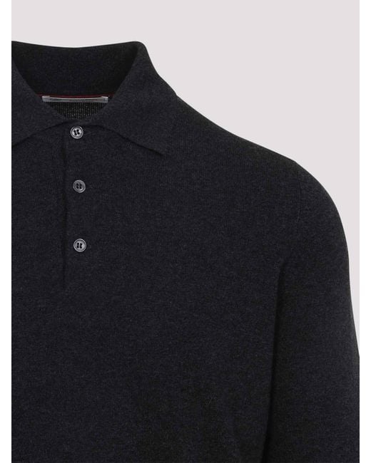Brunello Cucinelli Black Cashmere Ls Polo for men