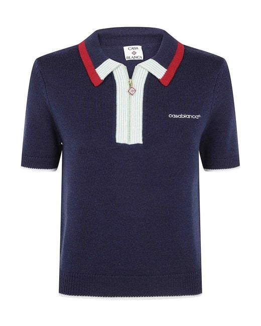 Casablanca Blue Merino Polo Top