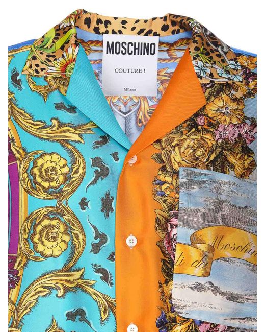 Moschino Blue Scarf Print Shirt for men