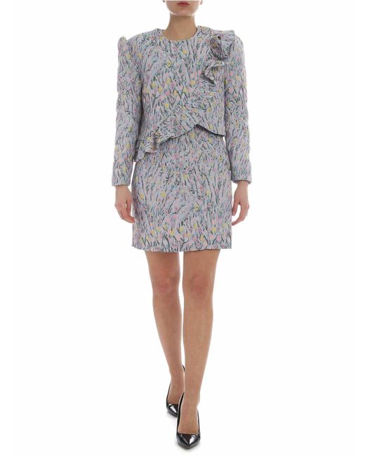 Vivetta Gray Erba Embroidered Jacket With Pastel Flowers
