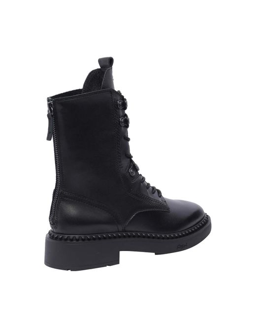 Ash Black Round Toe Lace-Up Boots