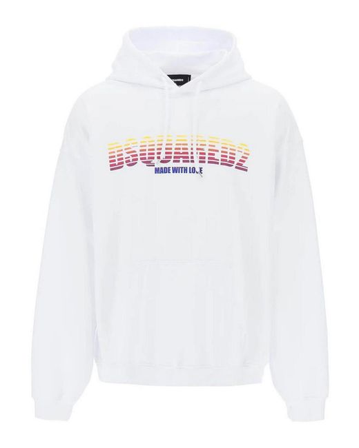 DSquared² White Casual Cotton Hoodie With Bold Logo And Relaxed Fit for men
