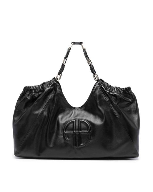 Anine Bing Black Kate Logo-Embossed Leather Tote Bag