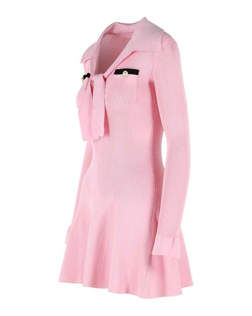 Self-Portrait Pink Viscose Knit Mini Dress With Laces
