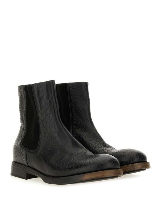 Uma Wang Black Textured Leather Ankle Boot for men