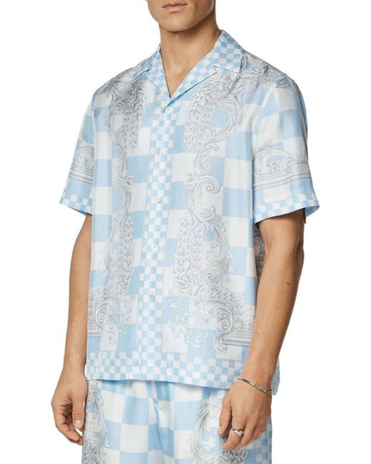 Versace Blue Check Print Shirt for men