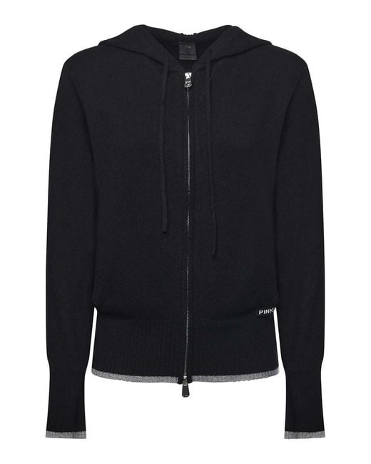 Pinko Black Wool And Cashmere Zip-Up Cardigan